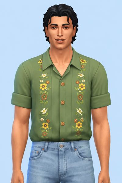 Cottage Living Shirt Collar Sleeves Tuck custom content (CC) for Sims 4 by nucrests