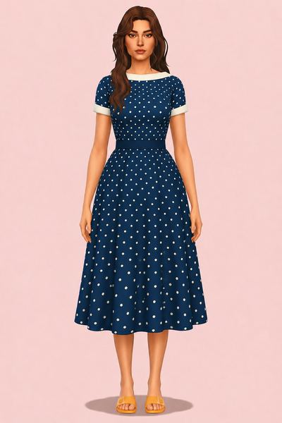 Retro dress - Poppy (polka dot pattern) custom content (CC) for Sims 4 by satterlly