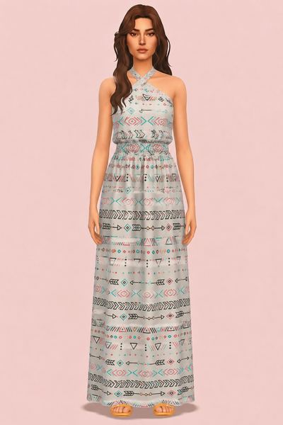 Linen maxi dress custom content (CC) for Sims 4 by lazy_eyelids