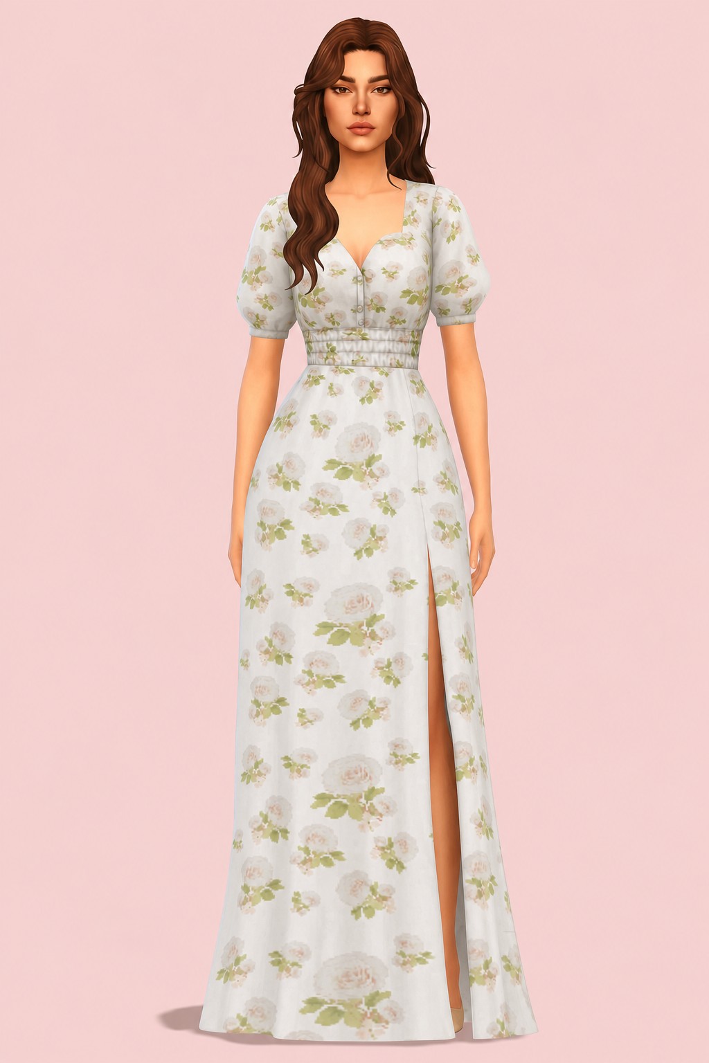 Flory Button Dress custom content (CC) for Sims 4 by huien