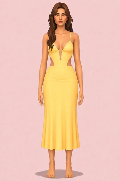 Lace Straps Midi Dress custom content (CC) for Sims 4 by korkassims