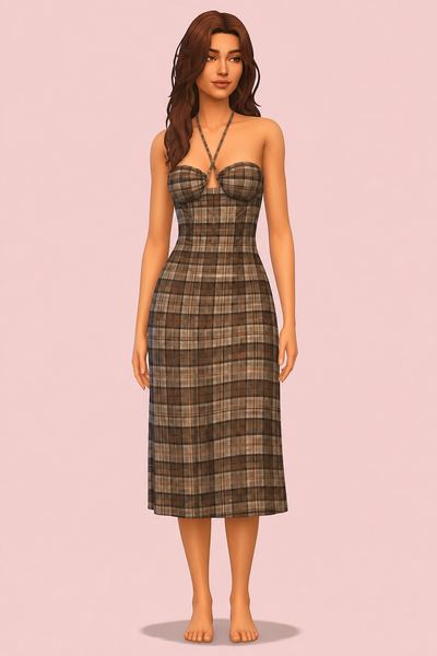 Lace Tie Back Midi Dress custom content (CC) for Sims 4 by korkassims