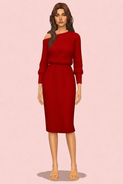Off Shoulder Sweater Dress custom content (CC) for Sims 4 by ancasims