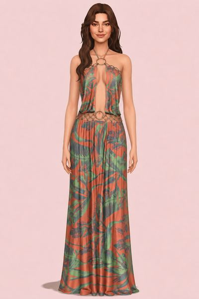 Shy drape long dress custom content (CC) for Sims 4 by Belaloallure1