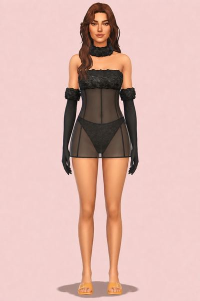 Fur Lingerie With Gloves P268 /DL custom content (CC) for Sims 4 by busratr