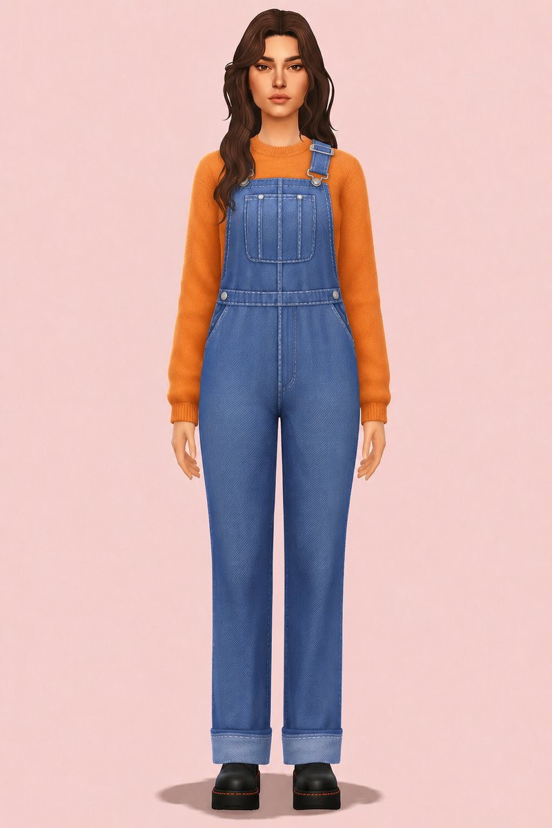 Cherry Talk Denim Overalls custom content (CC) for Sims 4 by trillyke