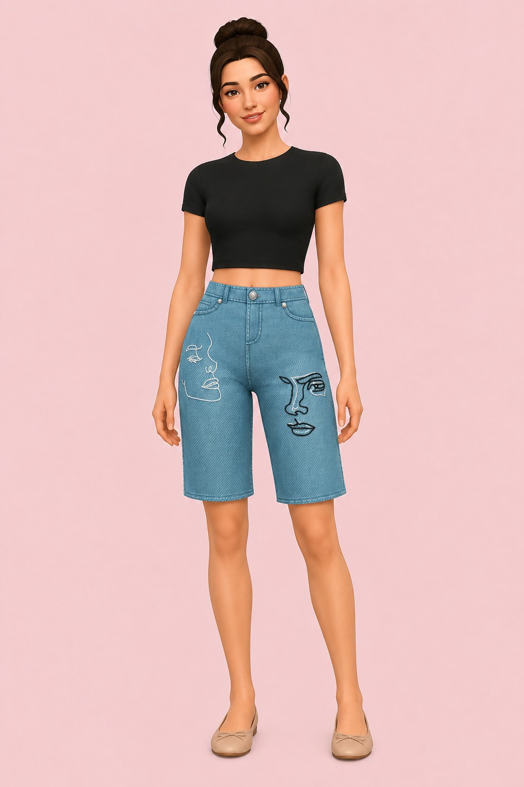 Dazzling Light Denim Shorts custom content (CC) for Sims 4 by trillyke