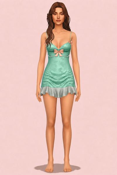 Aqua ribbons dress custom content (CC) for Sims 4 by Belaloallure1