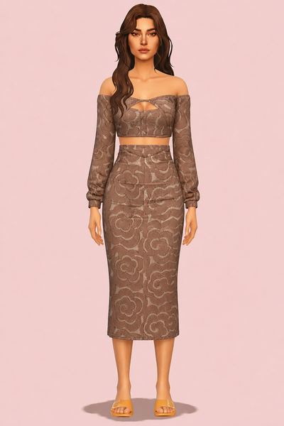 Fall Mood Off-shoulder Midi Dress custom content (CC) for Sims 4 by RIMINGs