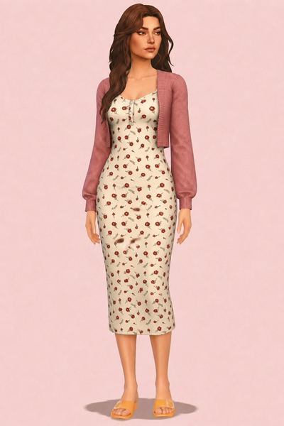 Heart Neck Midi Dress custom content (CC) for Sims 4 by RIMINGs