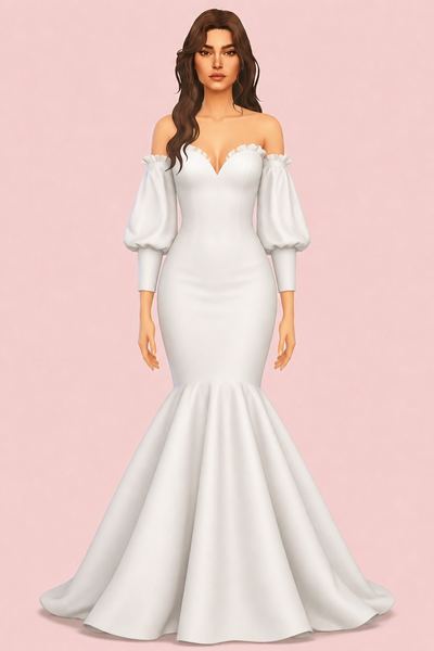 Deep Heart neck Mermaid Wedding Dress custom content (CC) for Sims 4 by RIMINGs