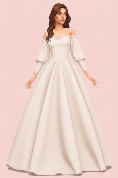 Off-shoulder Frill Bellline Wedding Dress custom content (CC) for Sims 4 by RIMINGs