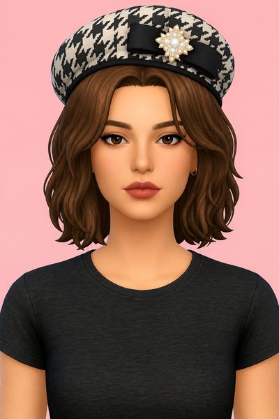 Ribbon Cucib Brooch & Tweed Beret custom content (CC) for Sims 4 by RIMINGs