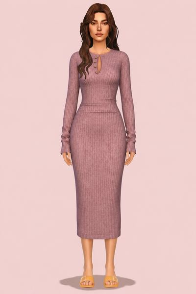 [RIMINGS] Cozy Knit Midi Dress custom content (CC) for Sims 4 by RIMINGs