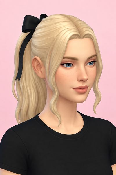Rosie Ponytail Bow Accessory custom content (CC) for Sims 4 by aharris00britney