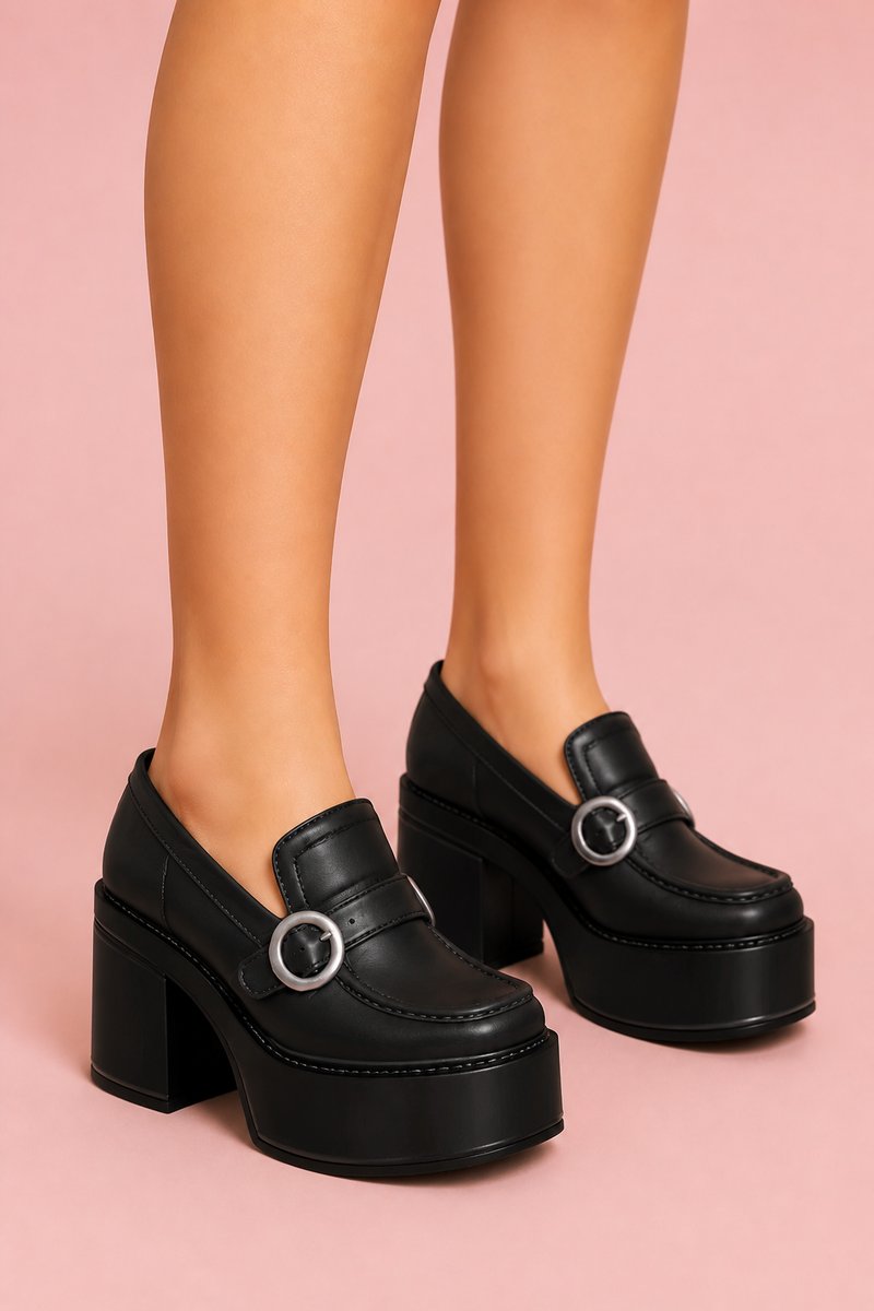 Blackout Chunky Platform Heeled Loafers custom content (CC) for Sims 4 by trillyke